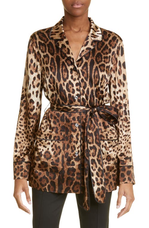 Dolce & Gabbana Leopard Print Satin Blouse Light Brown at Nordstrom, Us