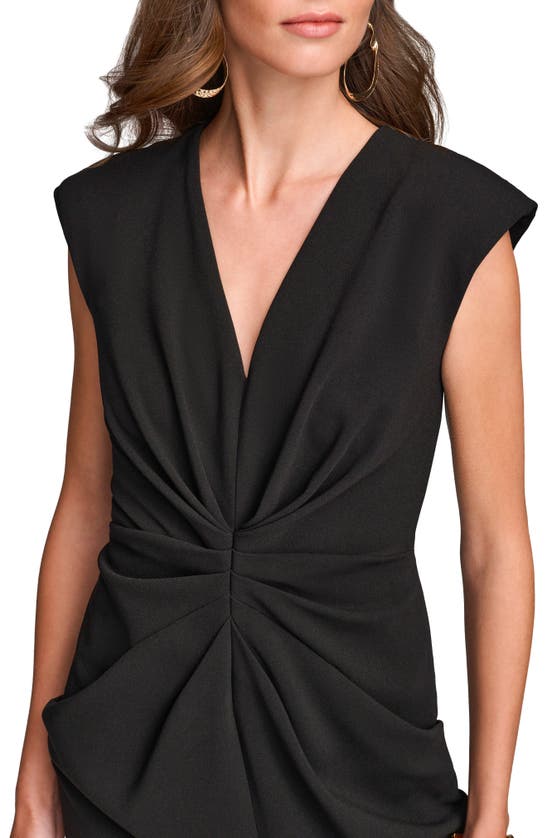Shop Donna Karan Pleated Cap Sleeve Sheath Dress In Black