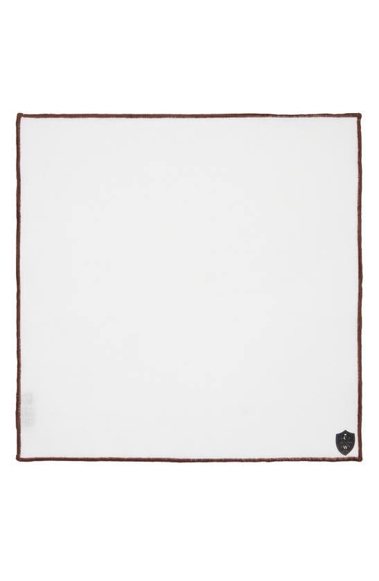 Shop Clifton Wilson White Linen Pocket Square With Brown Trim