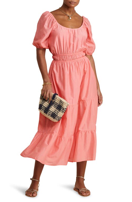 Puff Sleeve Tiered Cotton & Silk Maxi Dress in Cayman