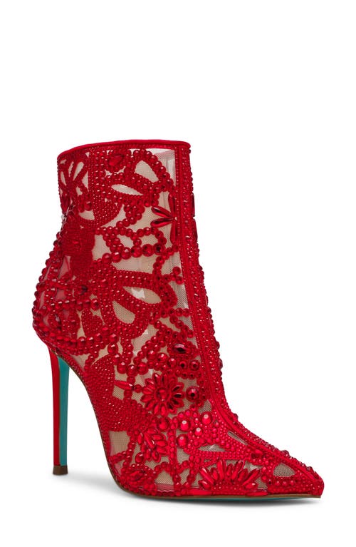 Betsey Johnson Bolt Womens Sheer Pointed Toe Booties In Red