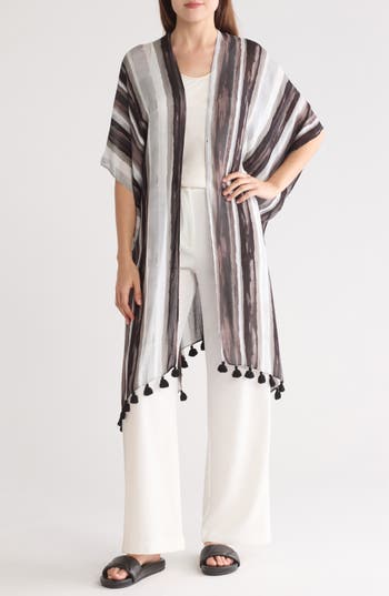 Nordstrom Print Tassel Duster In White Sunstripe