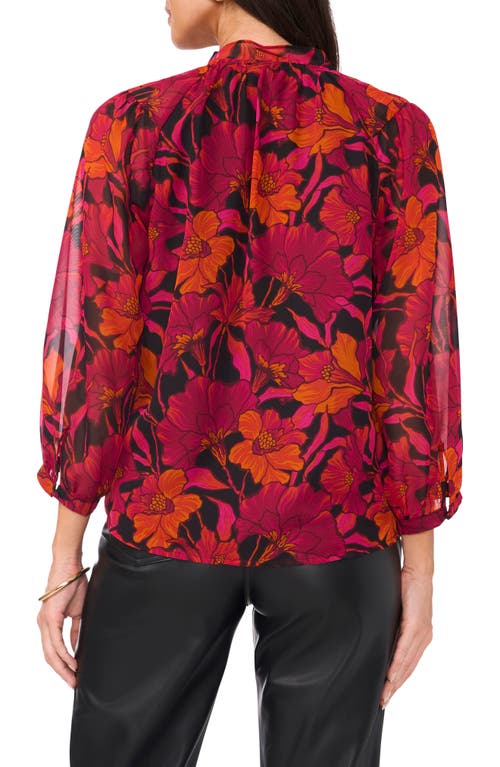 Vince Camuto Floral Print Raglan Sleeve Shirt In Cherry Noir