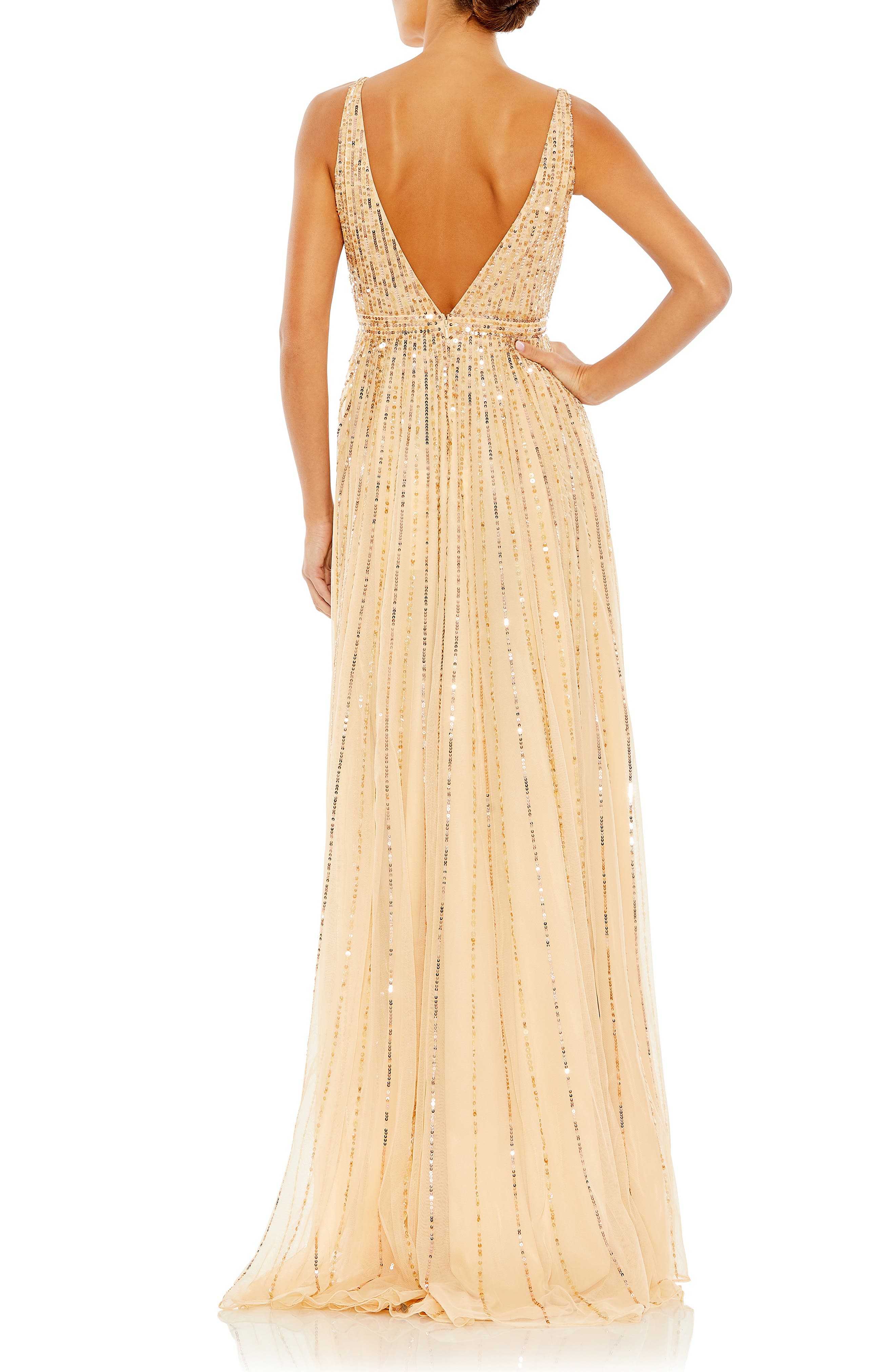 Mac Duggal Sequin Sleeveless Deep V-Neck A-Line Gown - 12