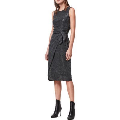 Allsaints Allegra Shimmer Wrap Front Sleeveless Sheath Dress, Black