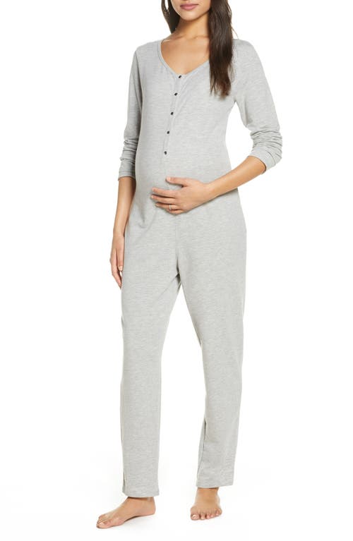 Maternity/Nursing Henley Jumpsuit in Grey Marle