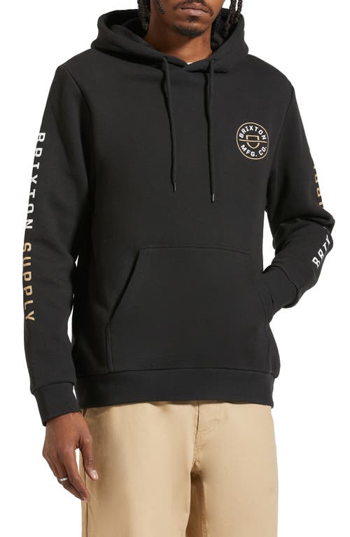 Brixton Crest Logo Pullover Hoodie In Black/sand/white