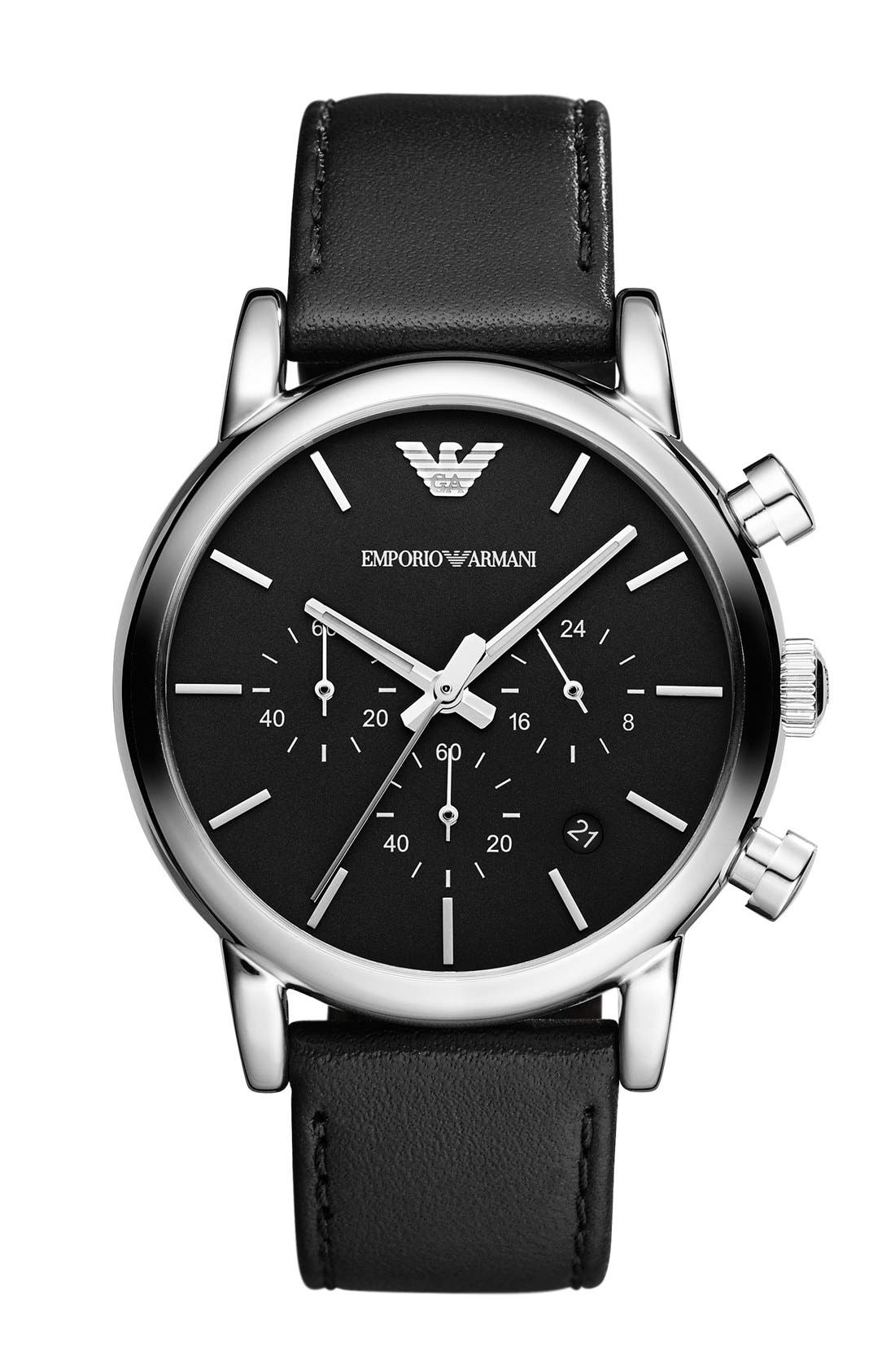 Emporio Armani 'Classic' Chronograph Leather Strap Watch, 41mm Nordstrom