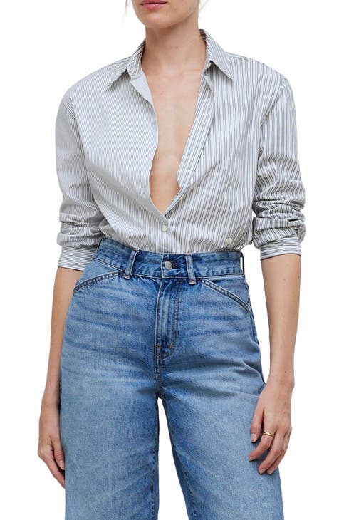 ASOS DESIGN cotton poplin shirt and shorts set in blue stripe