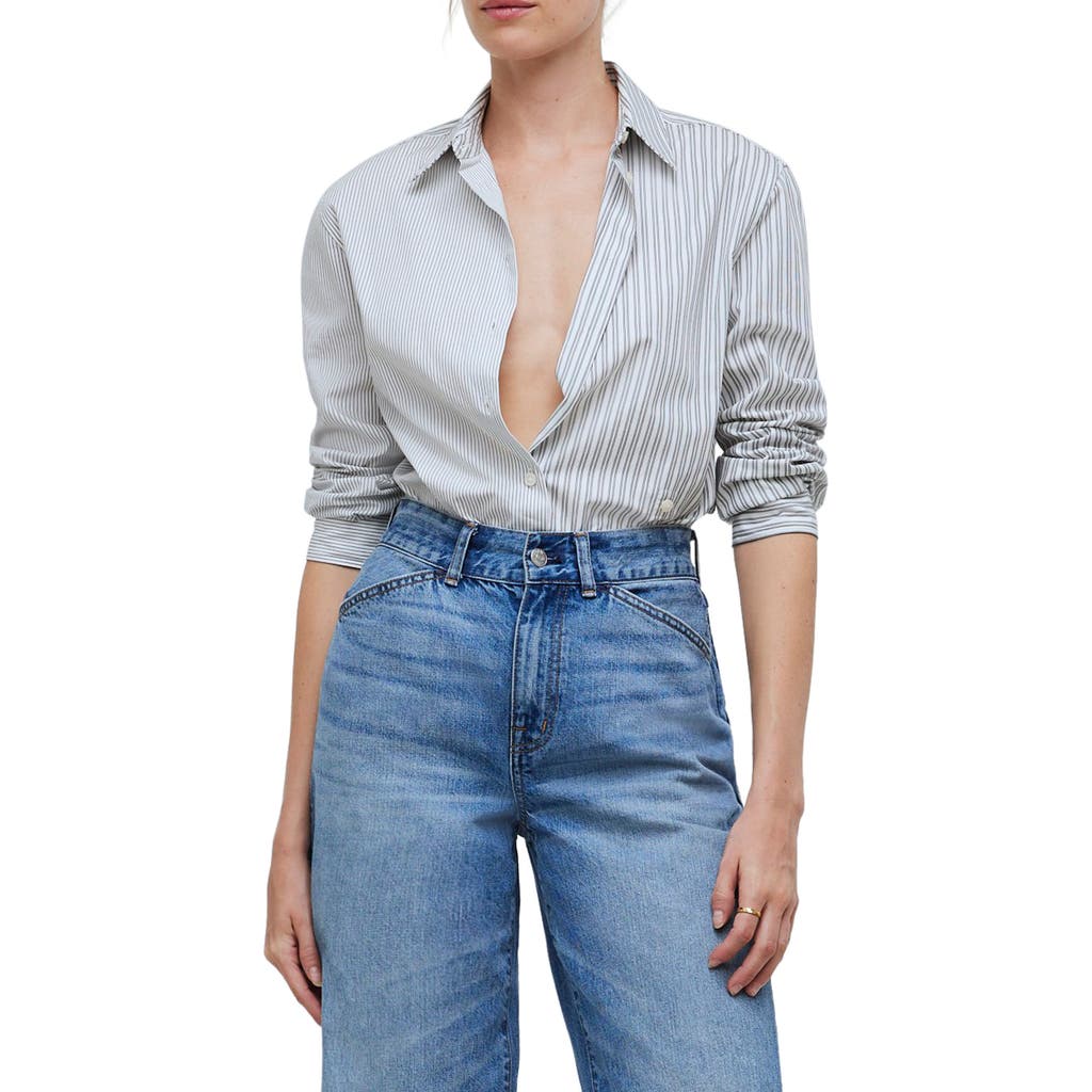Madewell With-a-twist Stripe Poplin Button-up Shirt In Eyelet White