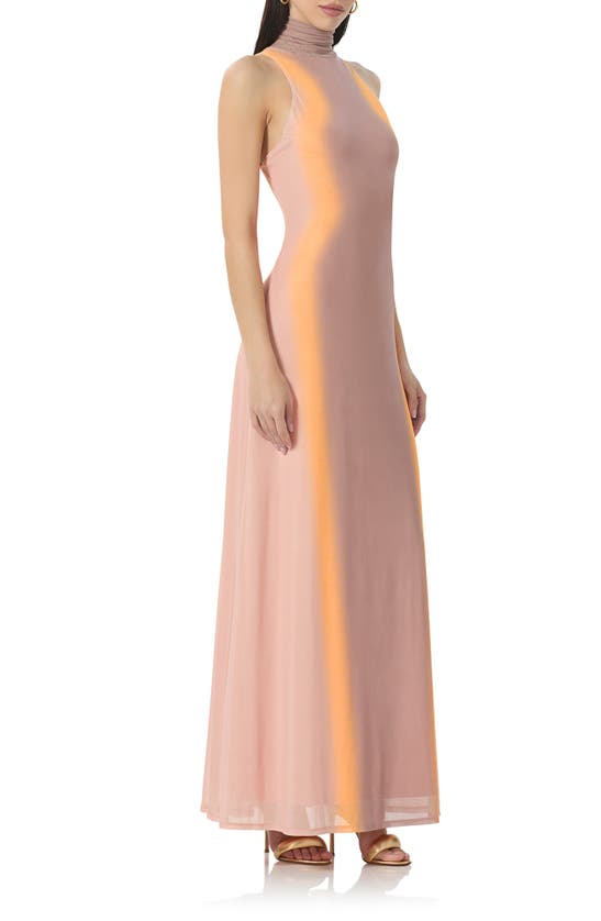 Afrm Titus Turtleneck Open Back Mesh Maxi Dress In Orange Linear
