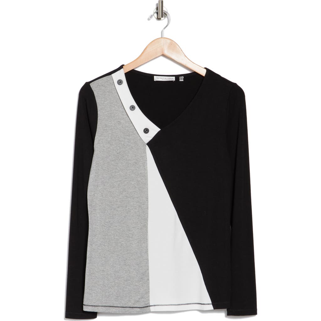 Patrizia Luca Colorblock V-neck Long Sleeve Top In Black Multi