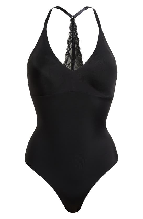 Shop True & Co. True Body Lace Racerback Bodysuit In Black