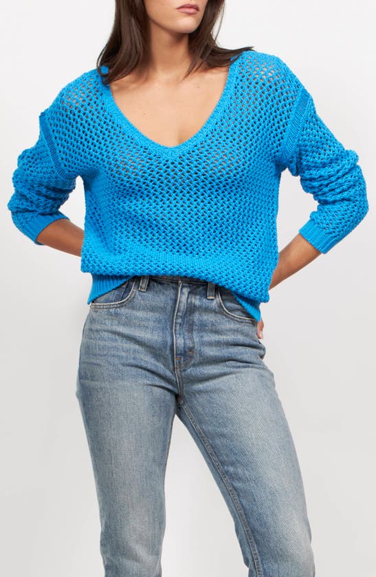 Shop Equipment Tate Open Stitch Cotton Blend Sweater In Brilliant Blue