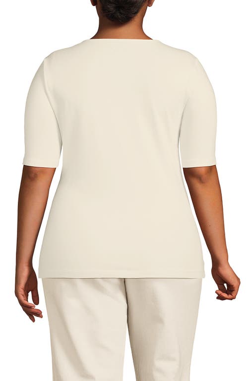 Shop Lands' End Plus Size Lightweight Jersey Tie Front Top In Fresh Ivory