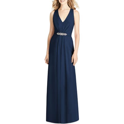 Jenny Packham Jewel Belt Chiffon Gown, Blue