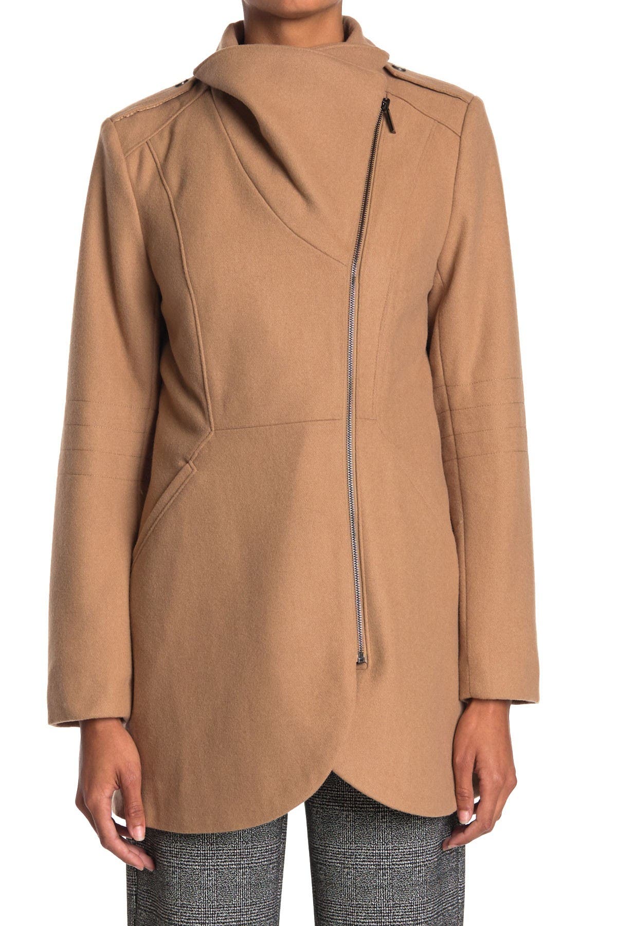 French connection tulip hem asymmetrical hem wool blend coat Clearance