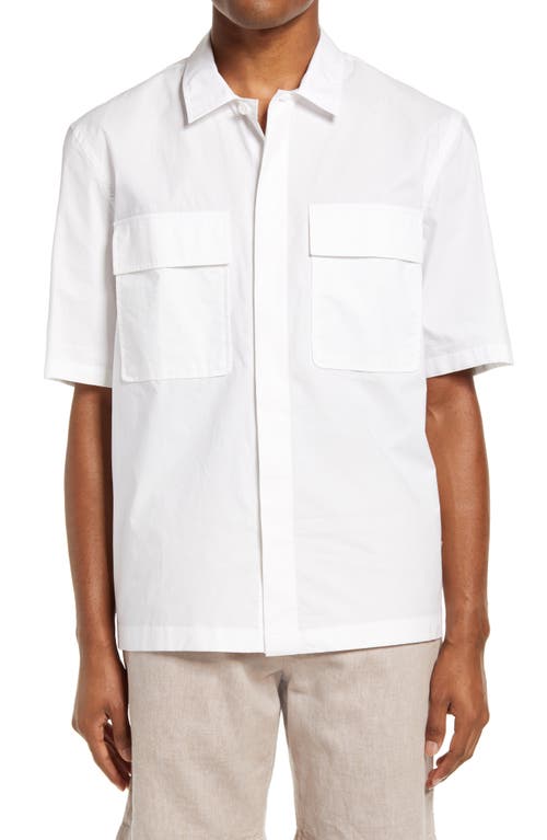 Club Monaco Utility Short Sleeve Button-Up Shirt in White