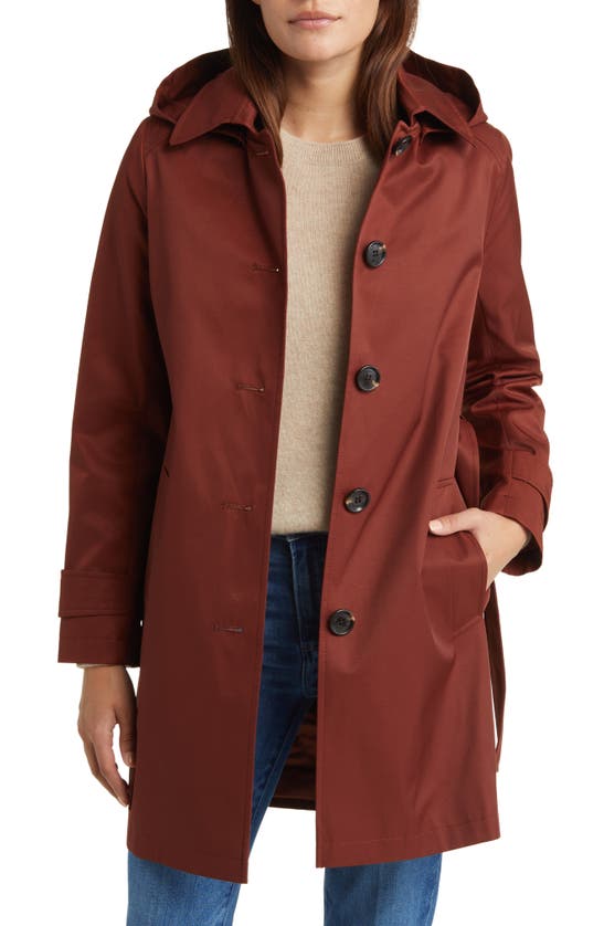 Shop Sam Edelman Water Repellent Cotton Blend Gabardine Hooded Trench Coat In Toasted Ginger