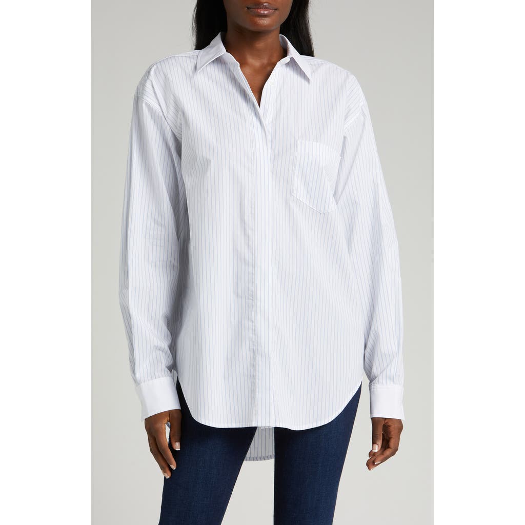Good American Good Yarn Dye Cotton Poplin Button-up Shirt In Good Blue Stripe001