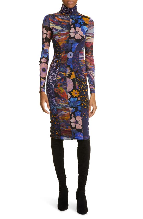 Fuzzi Abito Long Sleeve Turtleneck Dress In Blueberry ModeSens