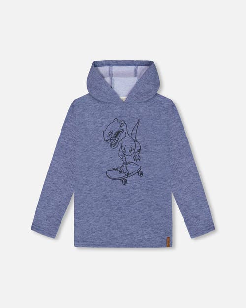 Shop Deux Par Deux Boy's Super Soft Brushed Hooded T-shirt With Print Blue In Peacoat