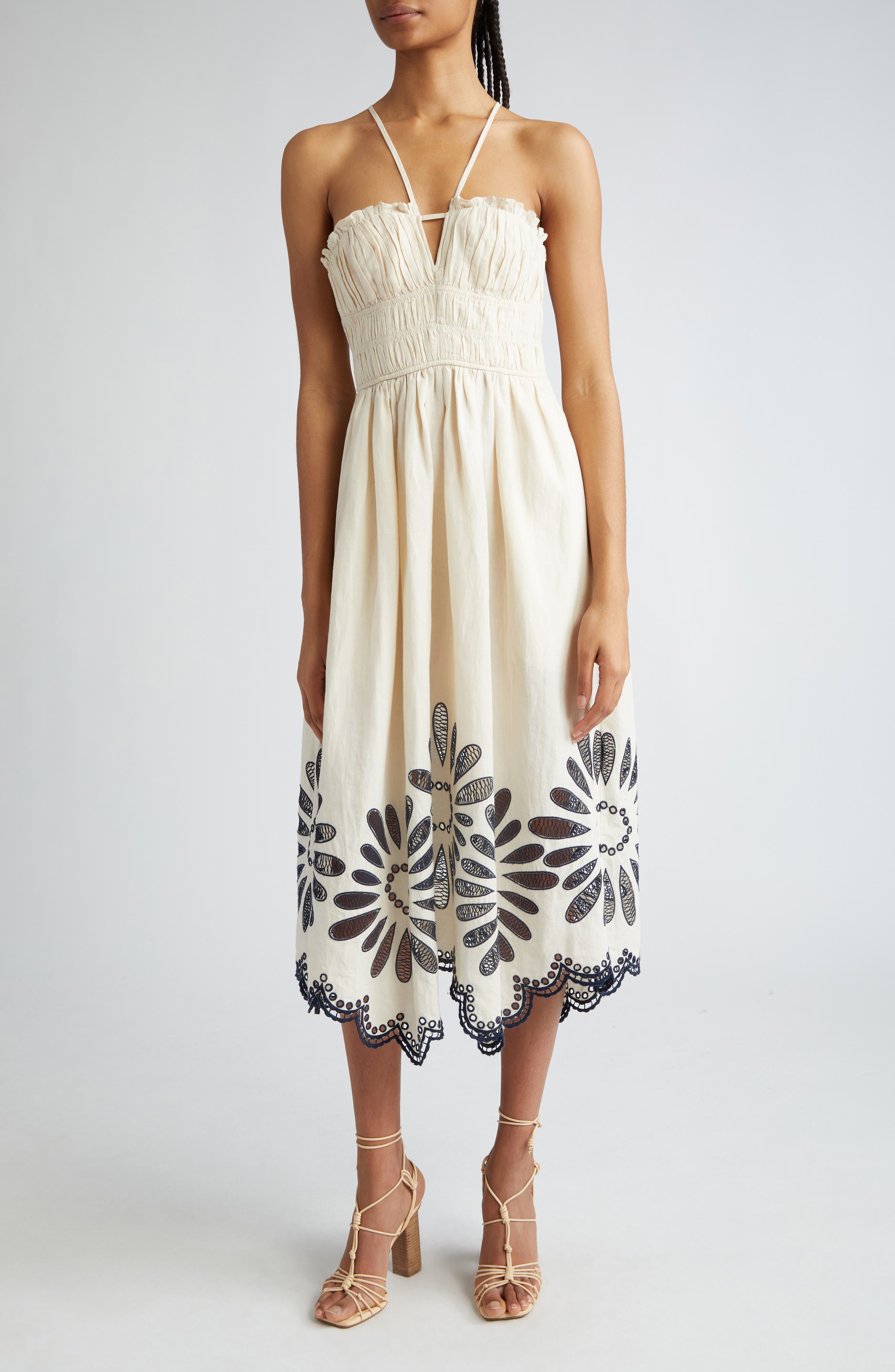 White Embroidered Halter Dress