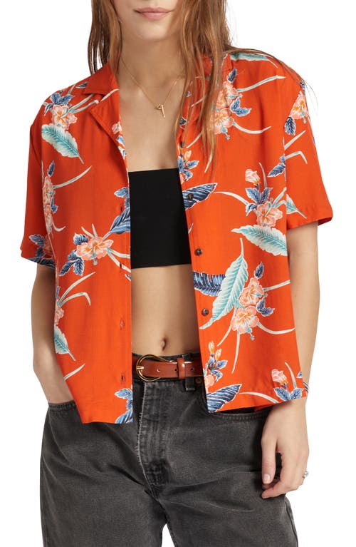 Brixton Bunker Paradise Floral Print Camp Shirt in Burnt Red