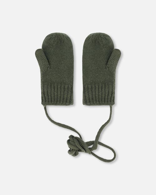 DEUX PAR DEUX DEUX PAR DEUX BABY BOY'S KNITTED MITTENS WITH STRING FOREST GREEN