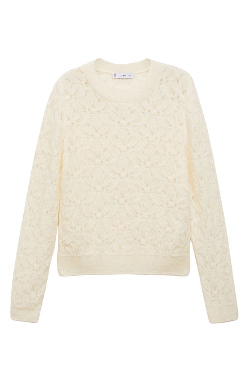 Mango Floral Open Stitch Crewneck Sweater In Ecru