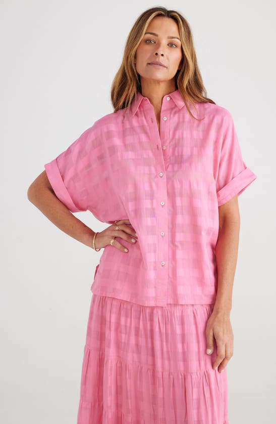 Shop Brave + True Alice Short Sleeve Cotton Button-up Shirt In Pink Window Check