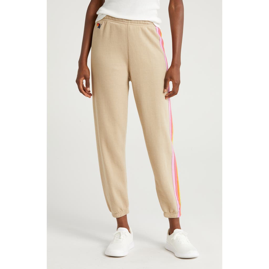 Aviator Nation Stripe Sweatpants In Sand/pink Green
