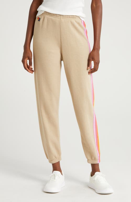 Aviator Nation Stripe Sweatpants In Sand/pink Green