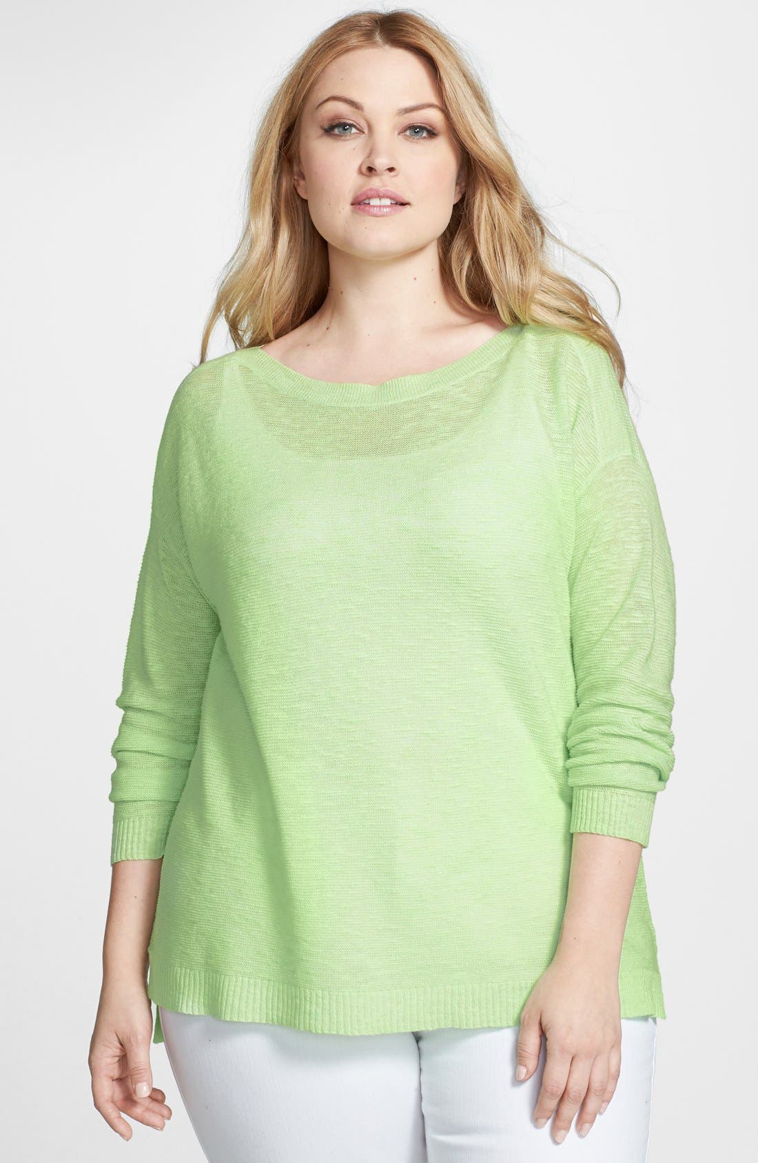 Eileen Fisher Organic Linen & Cotton Boat Neck Slub Sweater (Plus Size ...