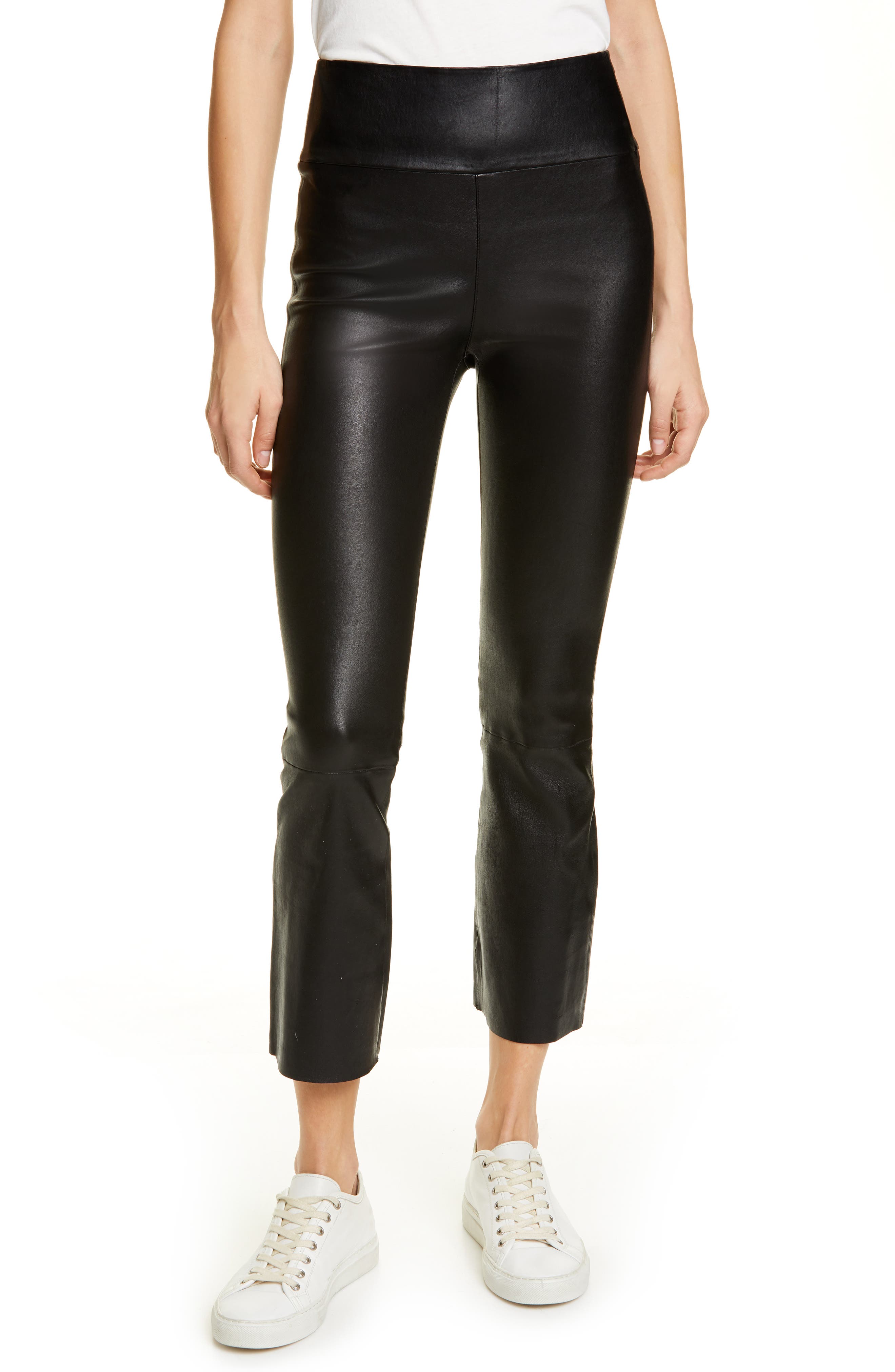 cropped flare leather pants