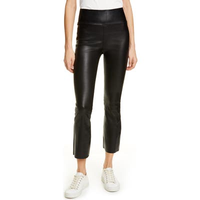 Sprwmn Crop Flare Leather Pants, Black