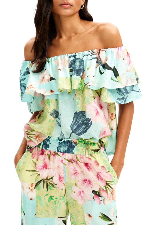 Vitoria Floral Off the Shoulder Top in Blue