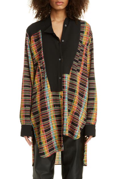 Asymmetrical Check Wool Shirt In Black/ Multicolor