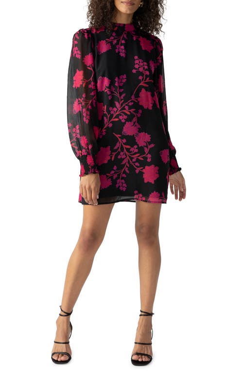 Sanctuary Floral Print Balloon Long Sleeve Shift Dress in Rouge Ivy