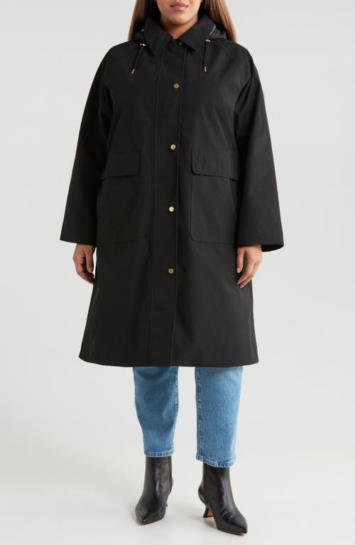 Shop Barbour Francis Waterproof Insulated Long Coat With Removable Hood In Black/ancient