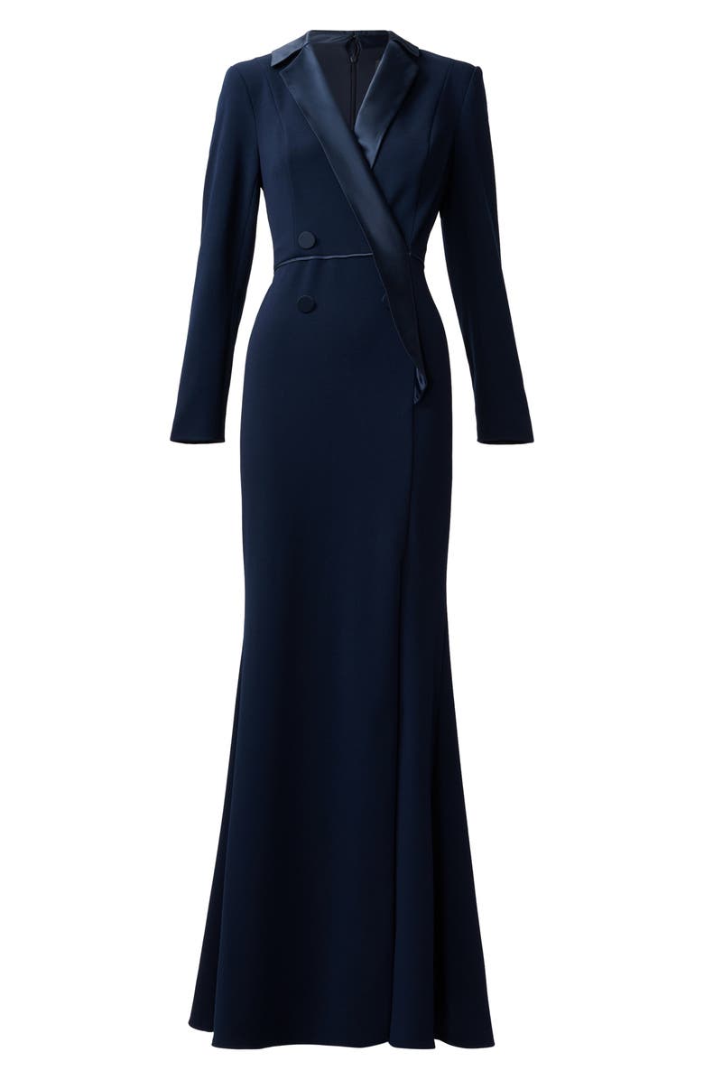 Adrianna Papell Crepe Long Sleeve Tuxedo Trumpet Gown | Nordstrom