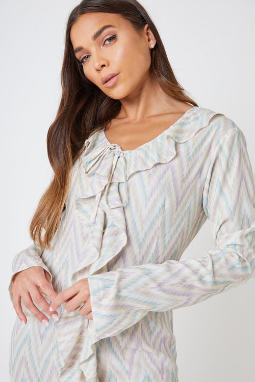 Shop Creea The Label Long Sleeve Print Ruffle Mini Dress In Stone