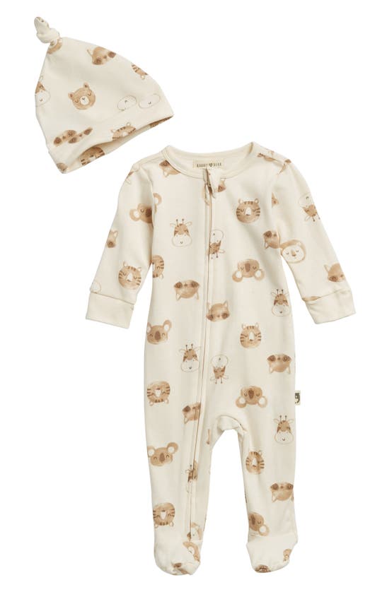 Shop Rabbit And Bear Organic Organic Cotton Coverall & Cap Set In Ivory Animals