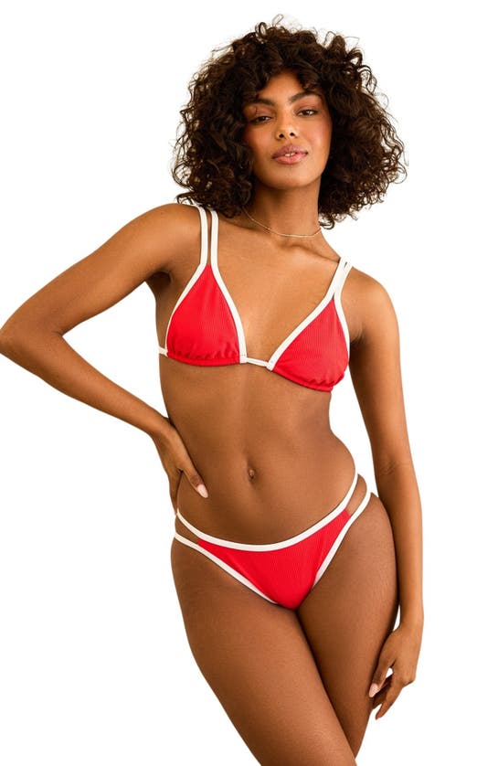 Shop Dippin Daisys Billy Double Strap Bikini Top In Poppy/white Rib