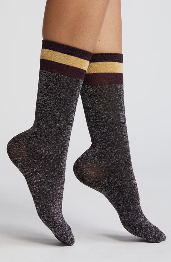 High Heel Jungle Varsity Metallic Knit Socks In Black