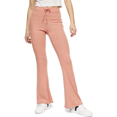 Topshop Lace-Up Flare Leg Pants, US - Coral