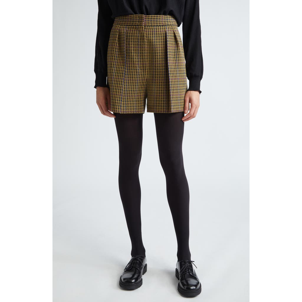 Shop Max Mara Patroni Houndstooth Pleated Wool Blend Shorts In Brown/black Multi Colour