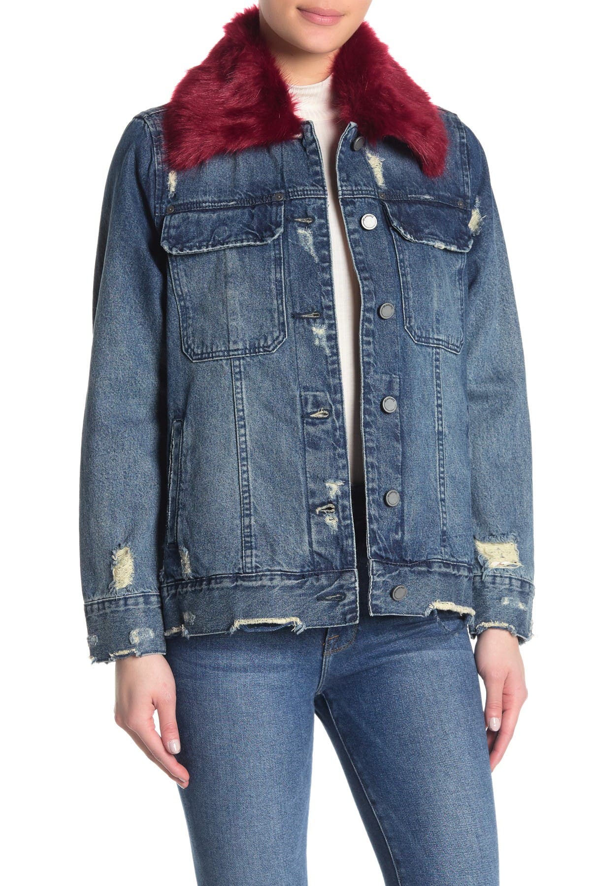 denim white fur jacket