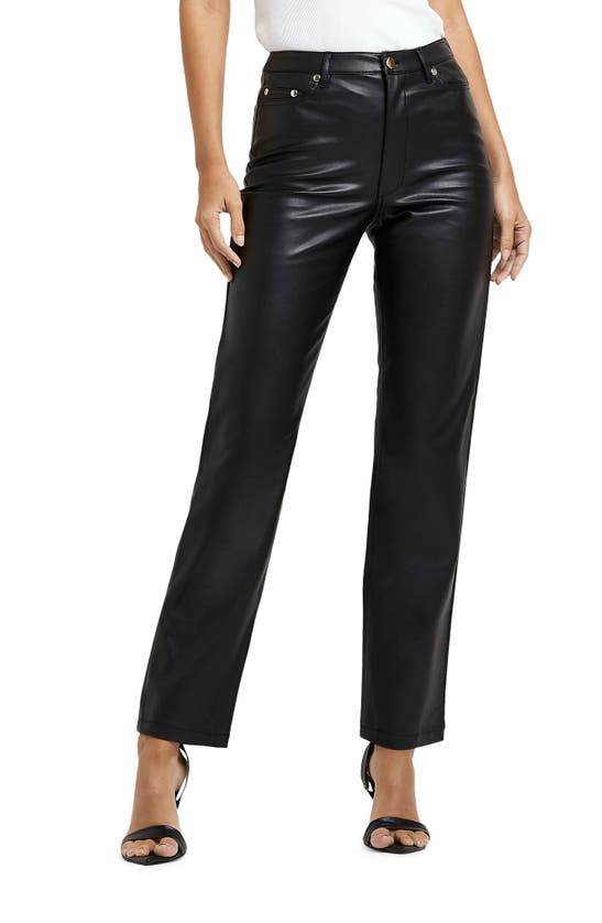 River Island Straight Cut Faux Leather Pant In Black In Black