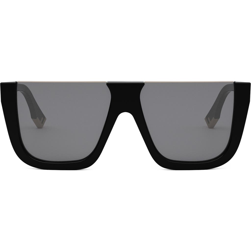 Fendi The  Way Flat Top Sunglasses In Shiny Black/smoke